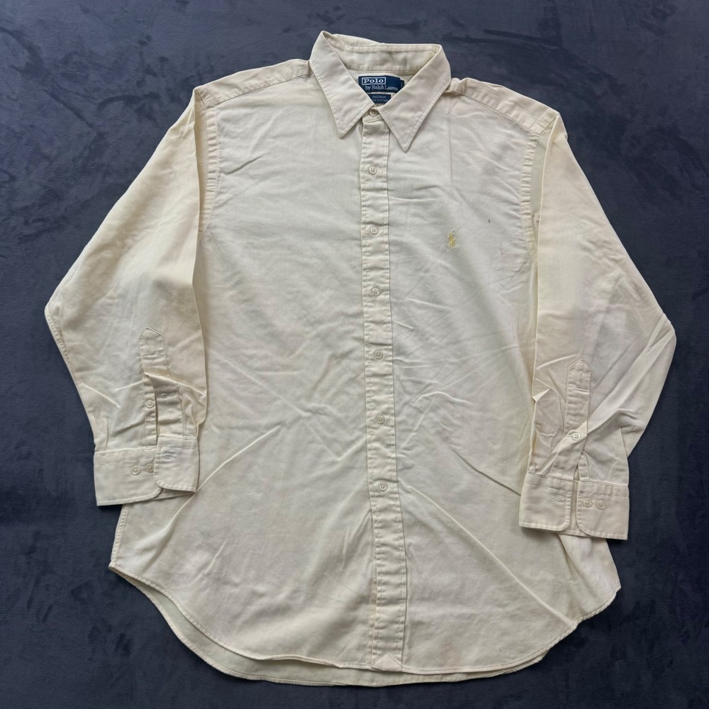 Polo Ralph Lauren Andrew Shirt Mens 17.5 32/33 Cream Cotton Button Down LS